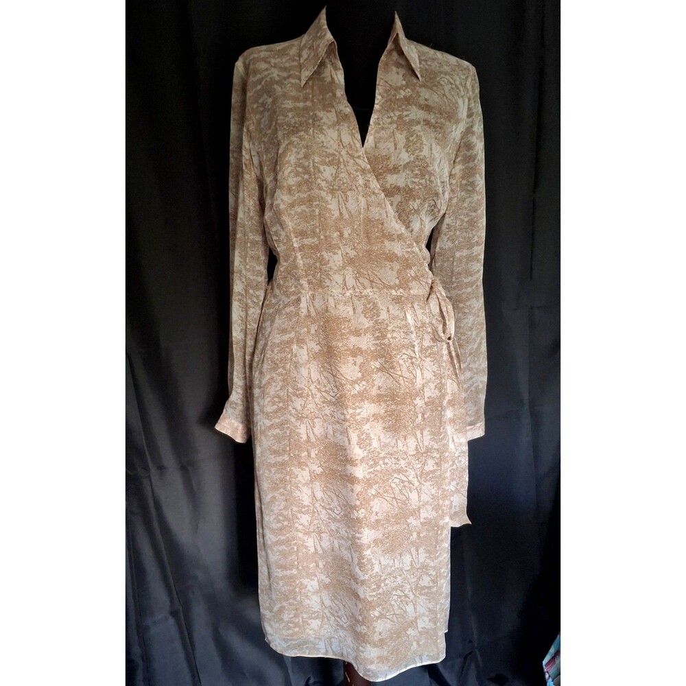 Vintage 70's Ice Wrap dress silk ethereal print dress sheer V neck collar Sz4
